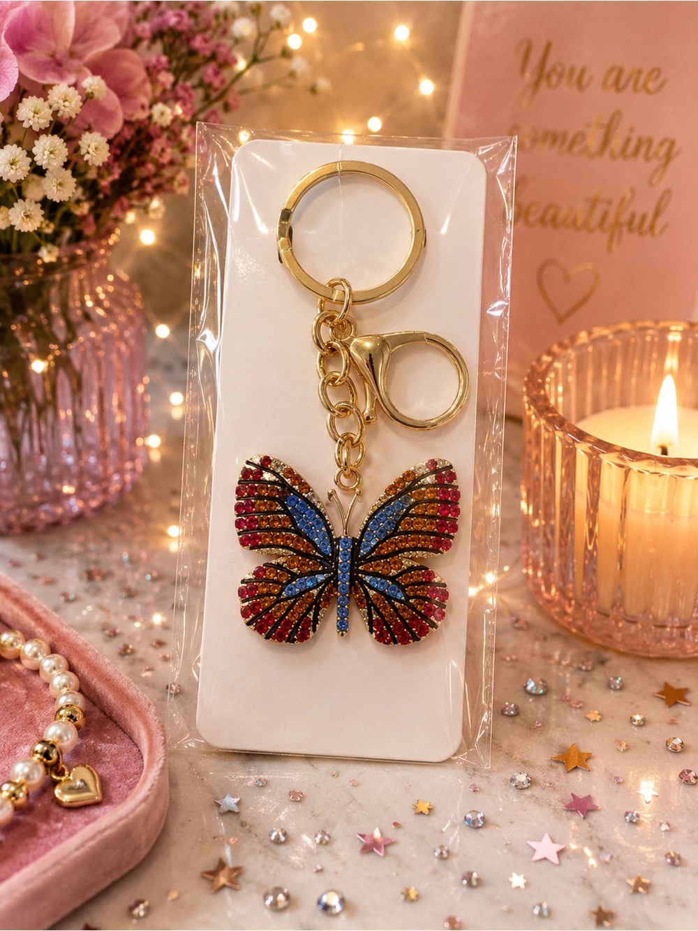 Butterfly Rhinestone Keychain - Multicolor
